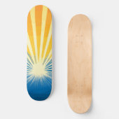 Sunshine Sunset Retro 70s Boho Blauw Geel Persoonlijk Skateboard (Voorkant)