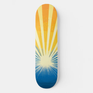 Sunshine Sunset Retro 70s Boho Blauw Geel Persoonlijk Skateboard