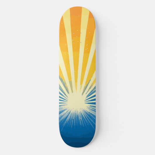 Sunshine Sunset Retro 70s Boho Blauw Geel Persoonlijk Skateboard (Voorkant)