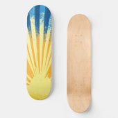 Sunshine Sunset Retro 70s Boho Blauw Geel Persoonlijk Skateboard (Voorkant)