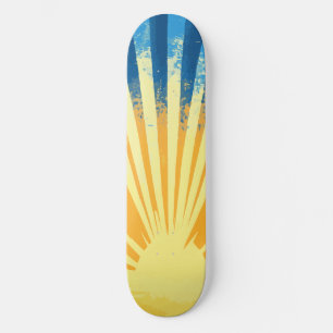 Sunshine Sunset Retro 70s Boho Blauw Geel Persoonlijk Skateboard