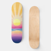 Sunshine Sunset Retro 70s Boho Blauw Geel Roze Persoonlijk Skateboard (Voorkant)