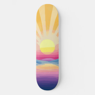 Sunshine Sunset Retro 70s Boho Blauw Geel Roze Persoonlijk Skateboard