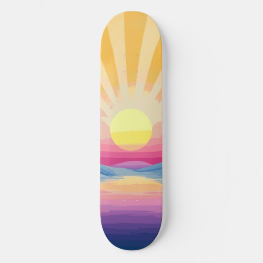 Sunshine Sunset Retro 70s Boho Blauw Geel Roze Persoonlijk Skateboard (Voorkant)