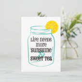 Sunshine Sweet Tea Southern Mason Jar Lemon Blauwg Bedankkaart (Staand voorkant)