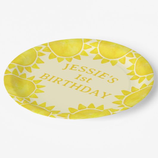 Sunshine Thema 1e Verjaardag Papier Borden – Littl Papieren Bordje (Gekanteld)