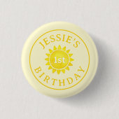Sunshine Theme 1st Birthday Party Ronde Button 3,2 Cm (Voorkant)