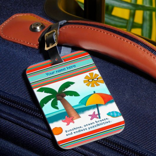 Sunshine Travel Strand Palm Tree Ocean Bagagelabel