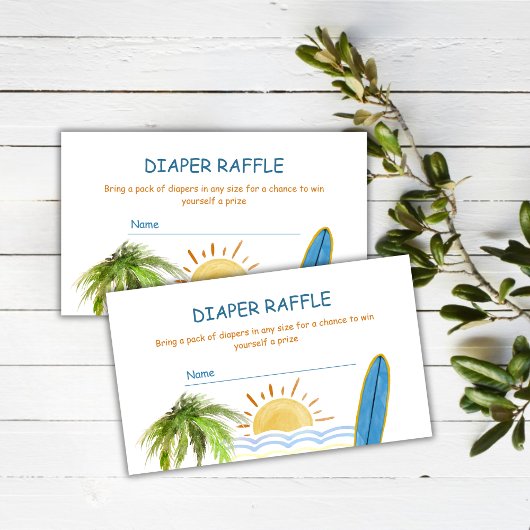 Sunshine Tropical Surf Luier Raffle Baby shower Informatiekaartje