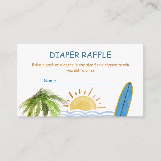 Sunshine Tropical Surf Luier Raffle Baby shower Informatiekaartje (Voorkant)