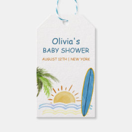 Sunshine Tropical Surfing Baby shower Cadeaulabel