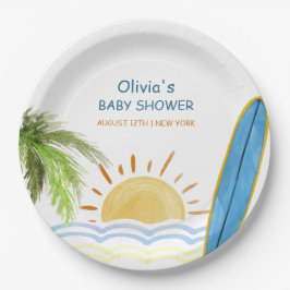 Sunshine Tropical Surfing Baby shower Papieren Bordje
