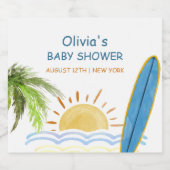 Sunshine Tropical Surfing Baby shower Sparkling Wijnetiket (Enkel label)