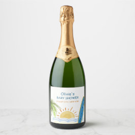Sunshine Tropical Surfing Baby shower Sparkling Wijnetiket