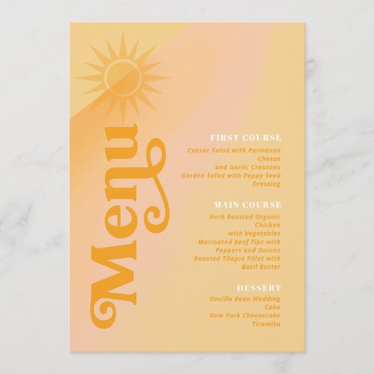 Sunshine Typografie Bruiloft Boter/goudsbloem ID10 Menu (Voorkant)