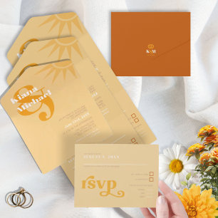 Sunshine Typografie Bruiloft Boter/Sinaasappel ID1 All In One Uitnodiging