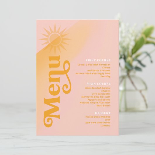 Sunshine Typografie Bruiloft Roze/goudsbloem ID104 Menu (Staand voorkant)