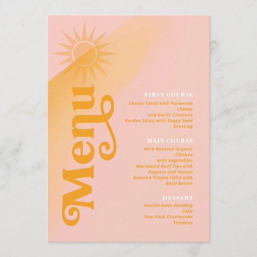 Sunshine Typografie Bruiloft Roze/goudsbloem ID104 Menu (Voorkant)