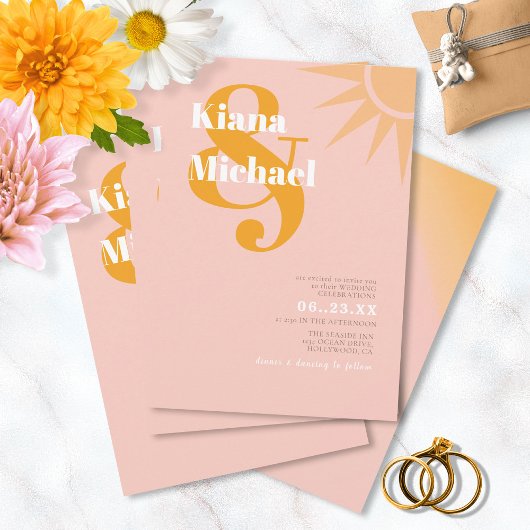 Sunshine Typografie Bruiloft Roze Peach ID1048 Kaart