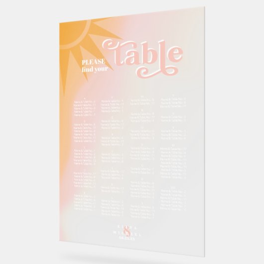 Sunshine Typografie Bruiloft Zitkaarten ID1048 Acryl Bord (Hoek)