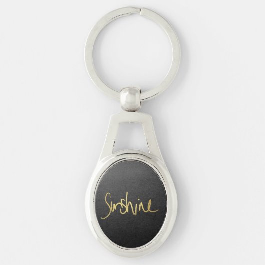 "Sunshine" Typografie in Faux Painted Gold Sleutelhanger (Voorkant)
