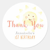 Sunshine Verjaardag Bedankt Ronde Sticker (Voorkant)