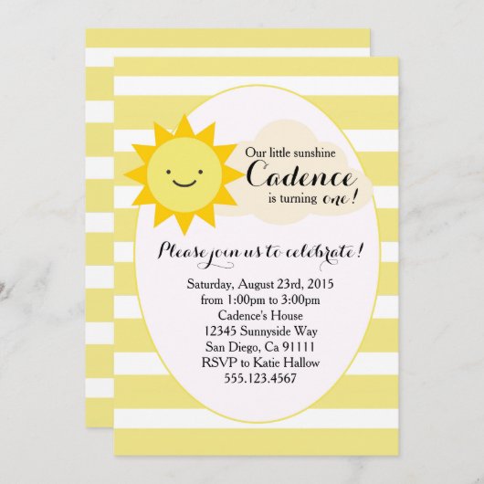 Sunshine verjaardagsuitnodiging kaart (Voorkant / Achterkant)