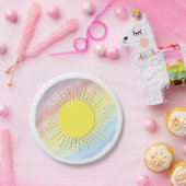 Sunshine Waterverf Baby shower Pastel Regenboog Papieren Bordje (Feest)