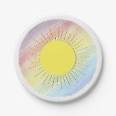 Sunshine Waterverf Baby shower Pastel Regenboog Papieren Bordje (Voorkant)