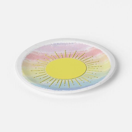 Sunshine Waterverf Baby shower Pastel Regenboog Papieren Bordje (Gekanteld)