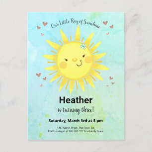 Sunshine Waterverf Kids Birthday Party Invitation Uitnodiging Briefkaart
