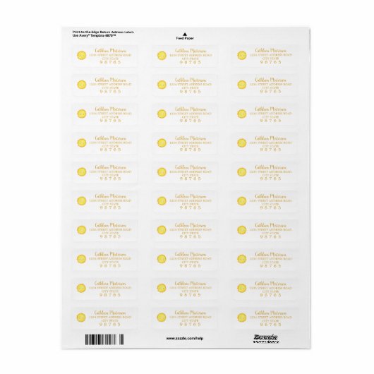 Sunshine Waterverf Sun Return Address Labels (Full Sheet)