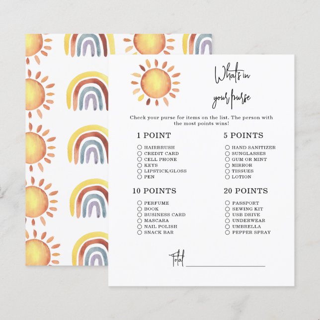 Sunshine Whats in je handtas baby shower (Voorkant / Achterkant)