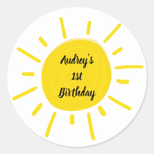 Sunshine Whimsical Yellow Sun Birthday Party Ronde Sticker (Voorkant)