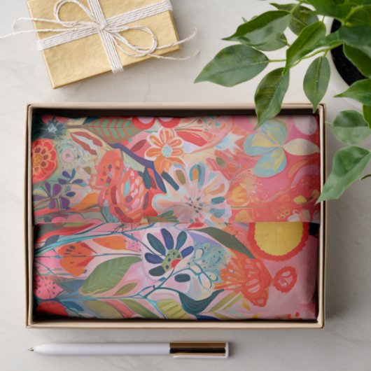 Sunshine Whimsy Flower Abstract schilderij Decoupa Tissuepapier (Geschenk)