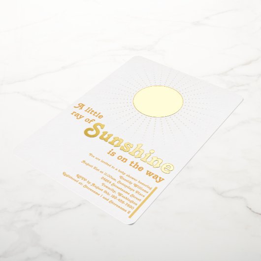 Sunshine White Gold Sun Baby shower Folie Uitnodiging (Gedraaid)