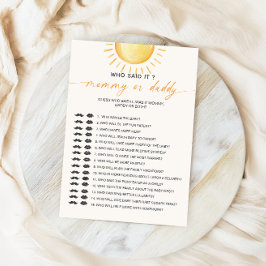Sunshine Who Said It Mama Daddy Baby shower Spel Kaart