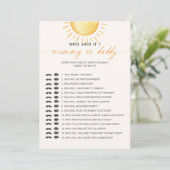 Sunshine Who Said It Mama Daddy Baby shower Spel Kaart (Staand voorkant)