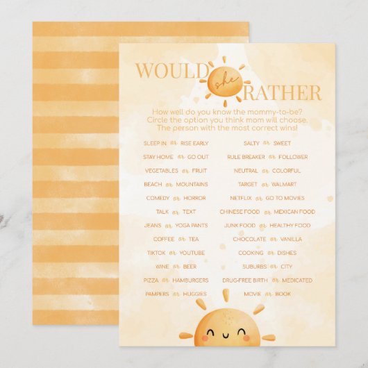 Sunshine wil liever Baby shower spelen Kaart (Voorkant / Achterkant)