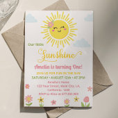 Sunshine Wildflower Party 1e verjaardag uitnodigin Kaart