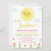 Sunshine Wildflower Party 1e verjaardag uitnodigin Kaart (Voorkant)