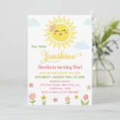 Sunshine Wildflower Party 1e verjaardag uitnodigin Kaart (Staand voorkant)