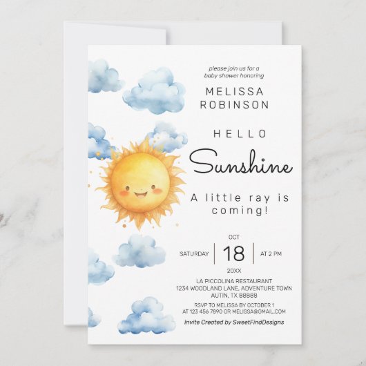 Sunshine Wolken Baby Jongen Douche Kaart (Voorkant)