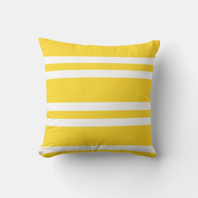 Sunshine Yellow and White Striped Kussen (Voorkant)