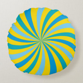 Sunshine Yellow en Blue Lollipop Swirl Rond Kussen