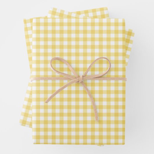 Sunshine Yellow Gingham Check Pattern Inpakpapier Vel (In situ)