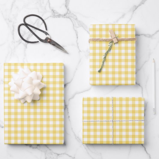Sunshine Yellow Gingham Check Pattern Inpakpapier Vel (Voorkant)