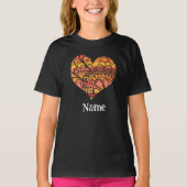 Sunshine Yellow Oranje Mandala Heart Gepersonalise T-shirt (Voorkant)