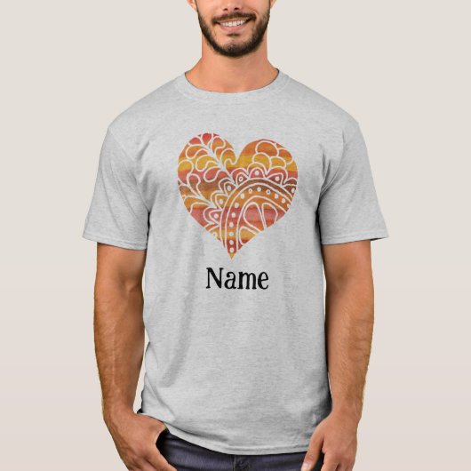 Sunshine Yellow Oranje Mandala Heart Gepersonalise T-shirt (Voorkant)