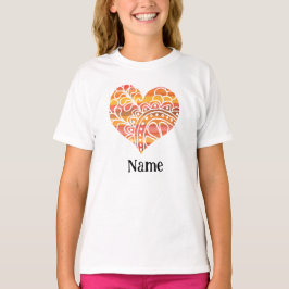 Sunshine Yellow Oranje Mandala Heart Gepersonalise T-shirt
